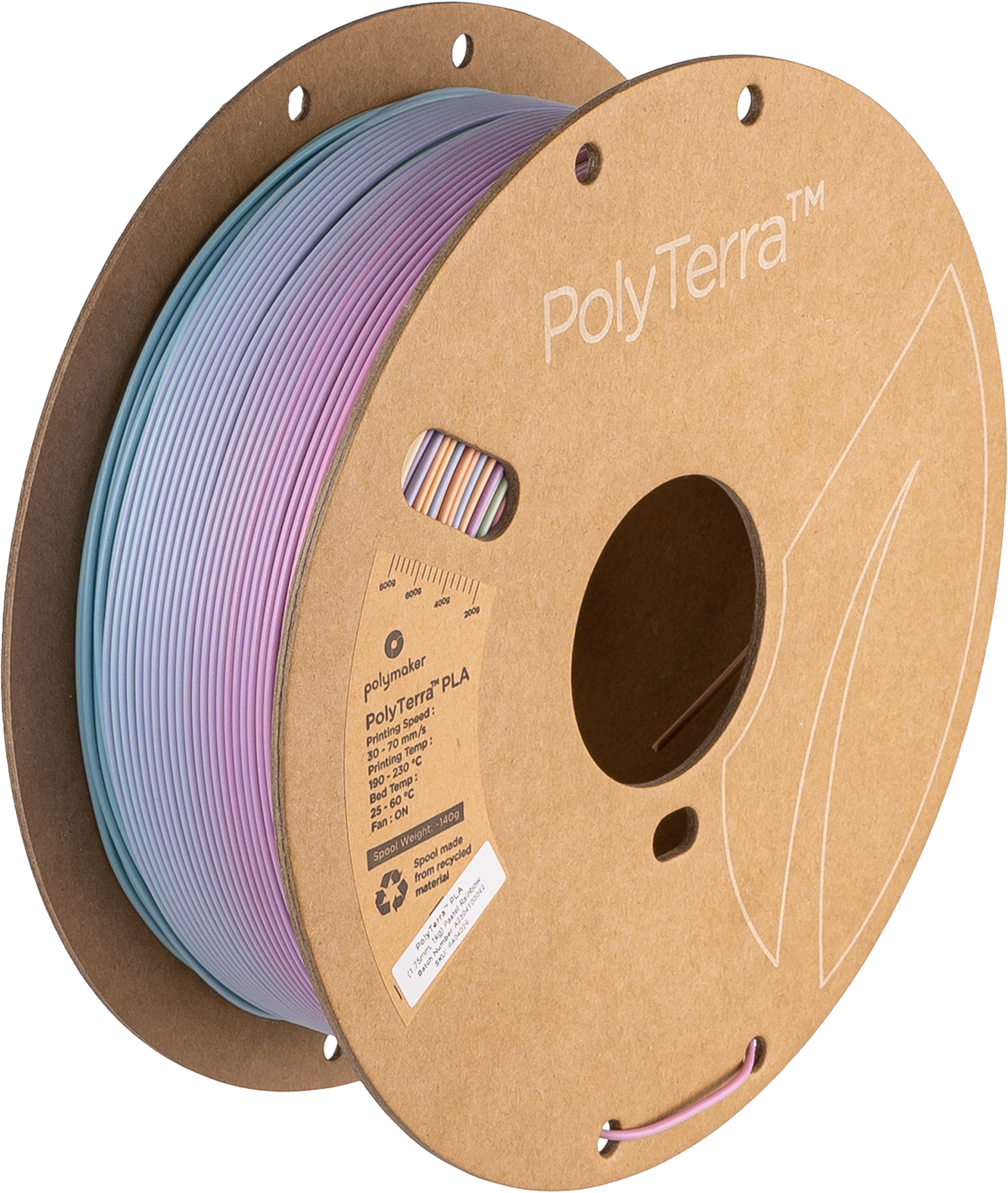 Filamentspole PLA gradient mat pastel regnbue, Polymaker, 1,75 mm