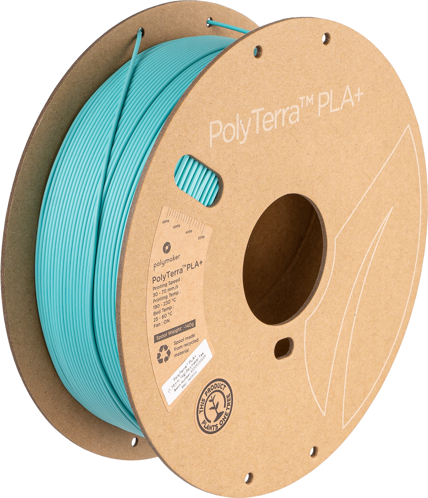 Filamentspole PLA+ satin turkis, Polymaker, 1,75 mm
