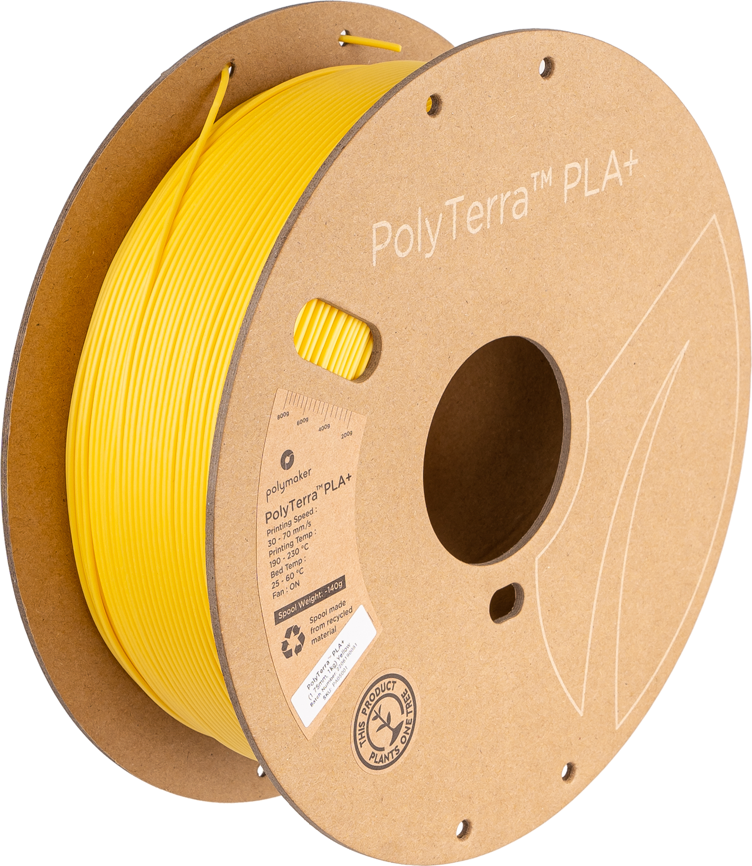 Filamentspole PLA+ satin gul, Polymaker, 1,75 mm