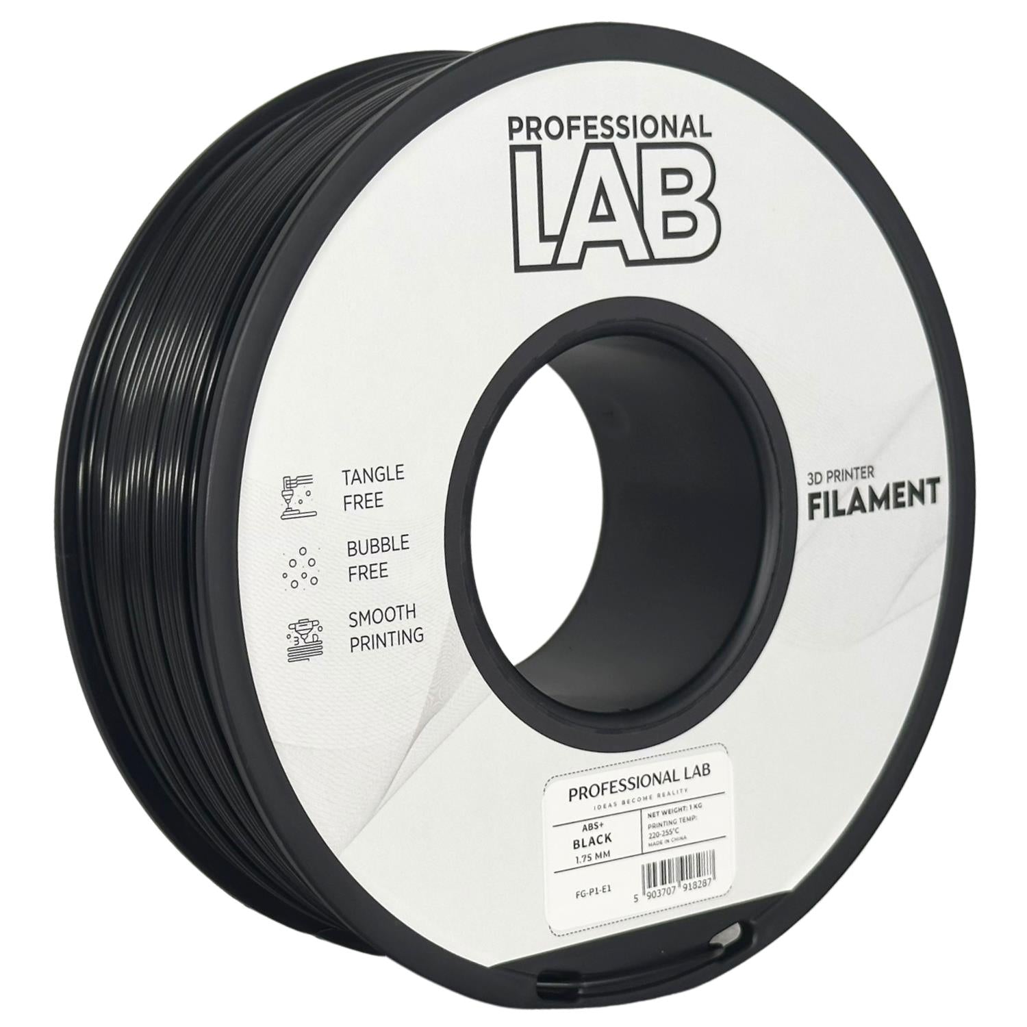 Filamentspole ABS+ sort, Prof. Lab, 1,75 mm
