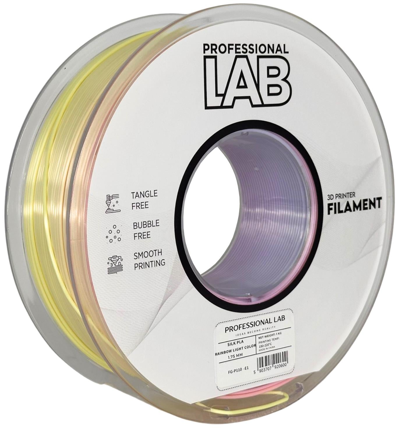 Filamentspole Silk PLA lys regnbue, Prof. Lab, 1,75 mm