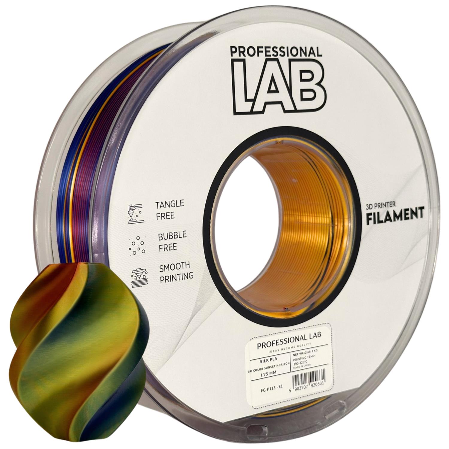 Filamentspole Silk PLA Tri Color Sunset Horizon, Prof. Lab, 1,75 mm