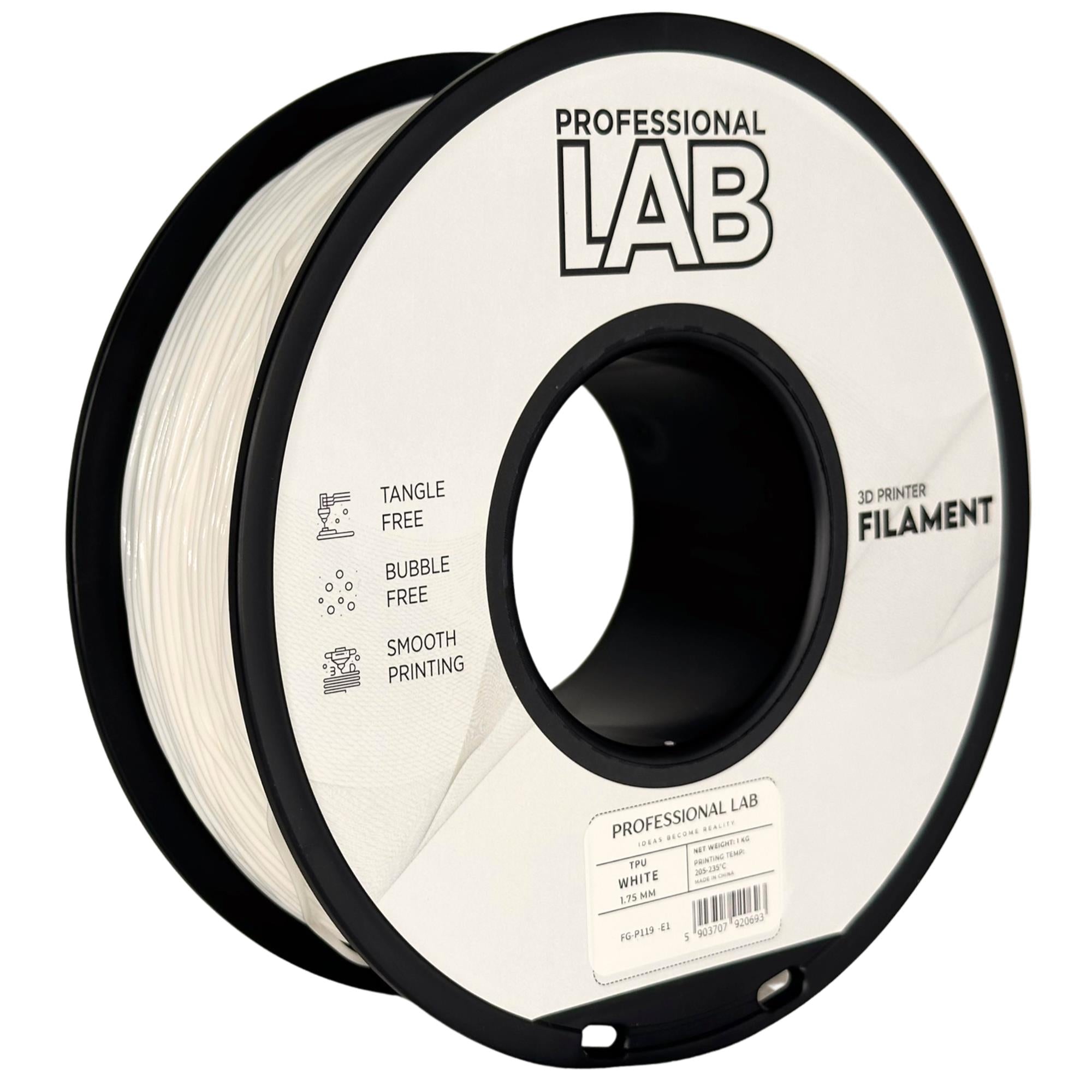 Filamentspole TPU hvid, Prof. Lab, 1,75 mm