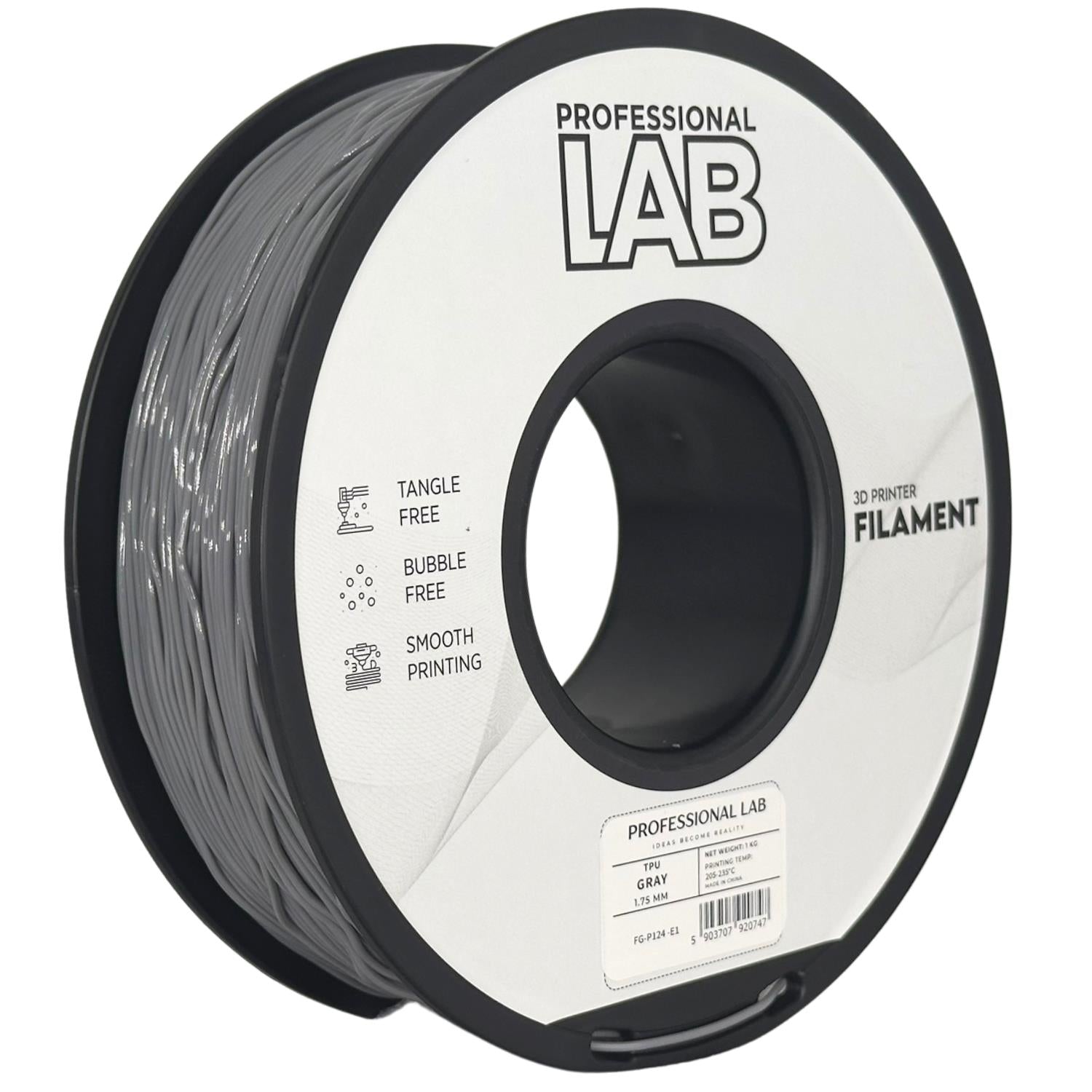 Filamentspole TPU grå, Prof. Lab, 1,75 mm