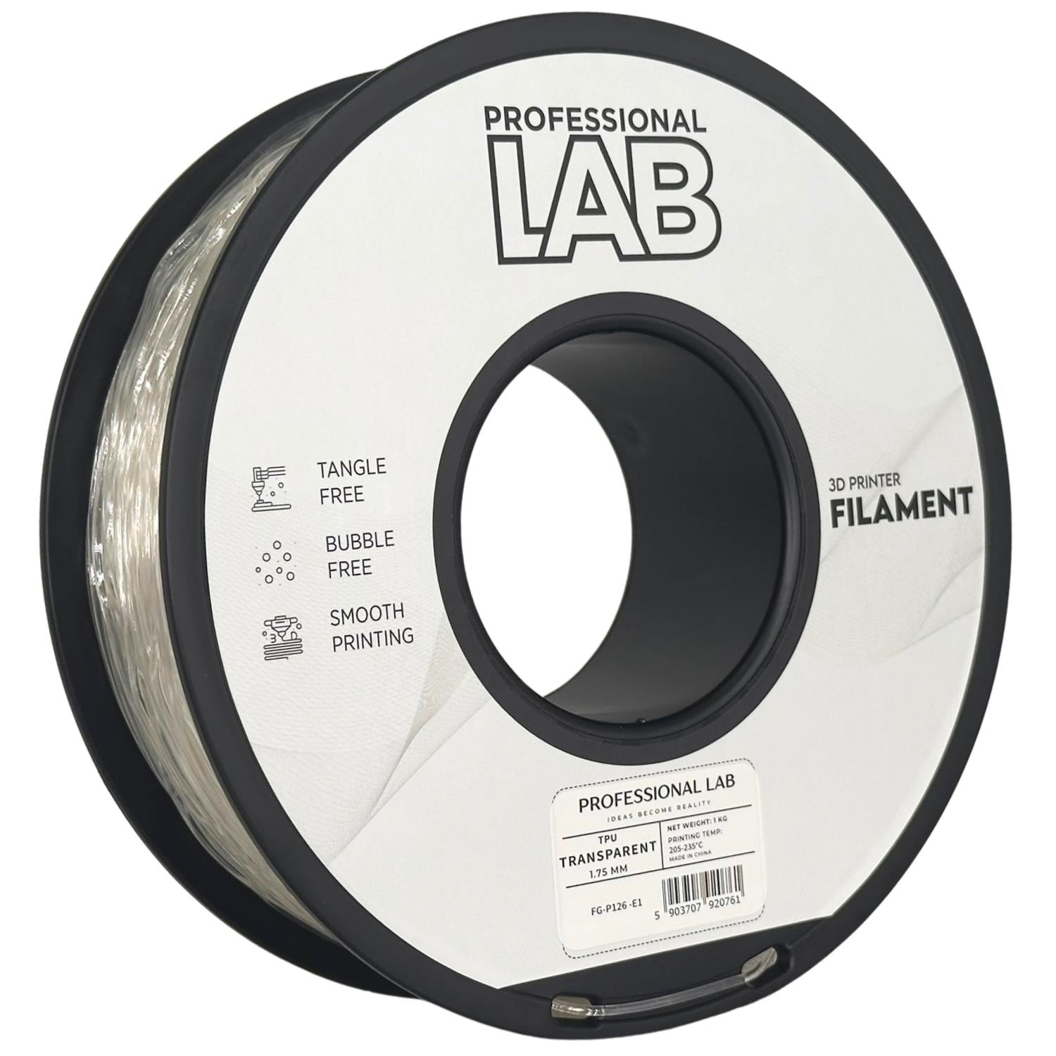 Filamentspole TPU transparent, Prof. Lab, 1,75 mm