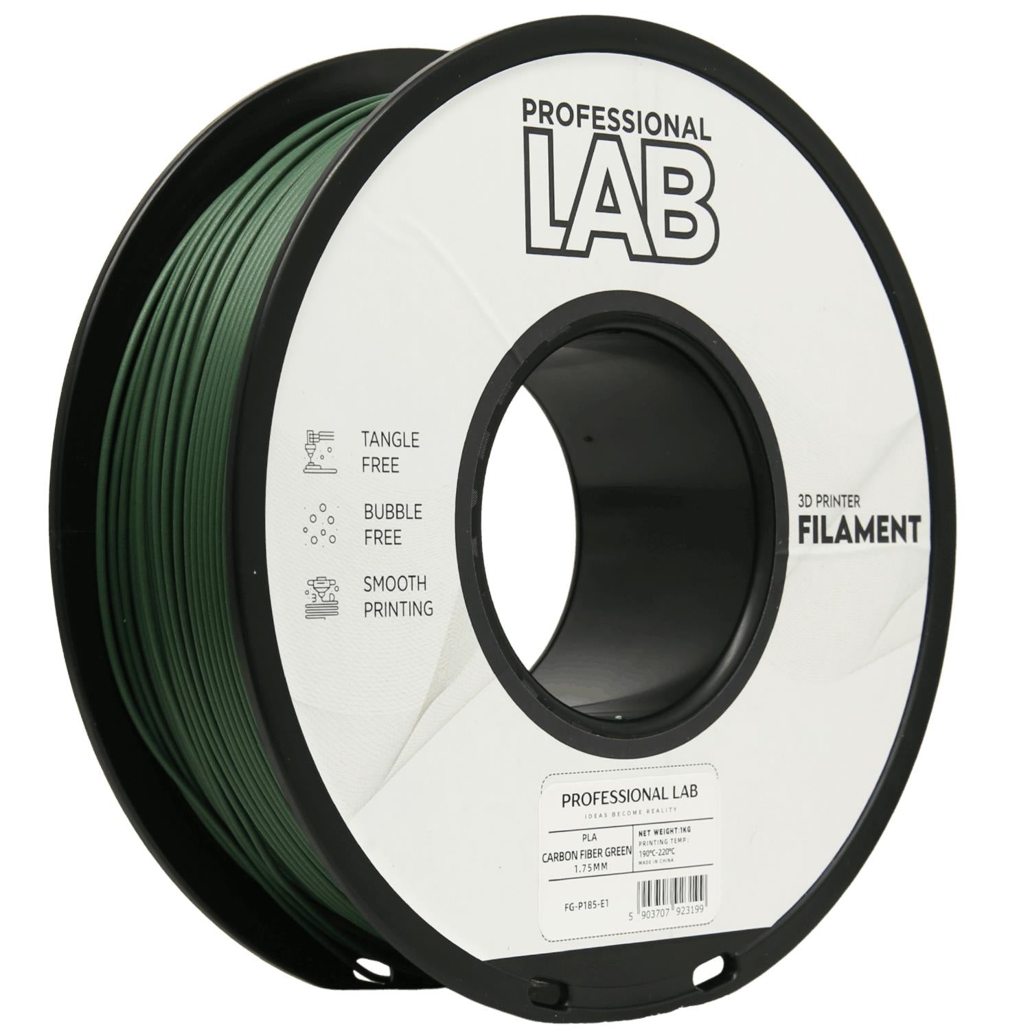 Spool of PLA-CF green filament, Prof. Lab, 1.75 mm