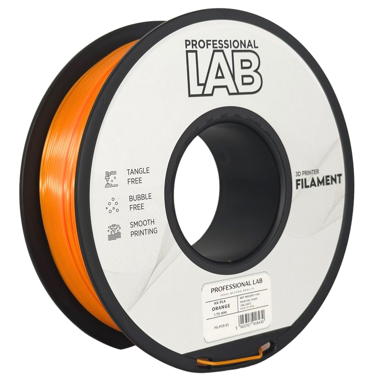 Spool of HS-PLA orange filament, Prof. Lab, 1.75 mm