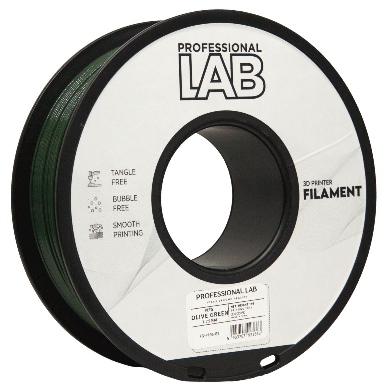 Filamentspole PETG olivengrøn, Prof. Lab, 1,75 mm