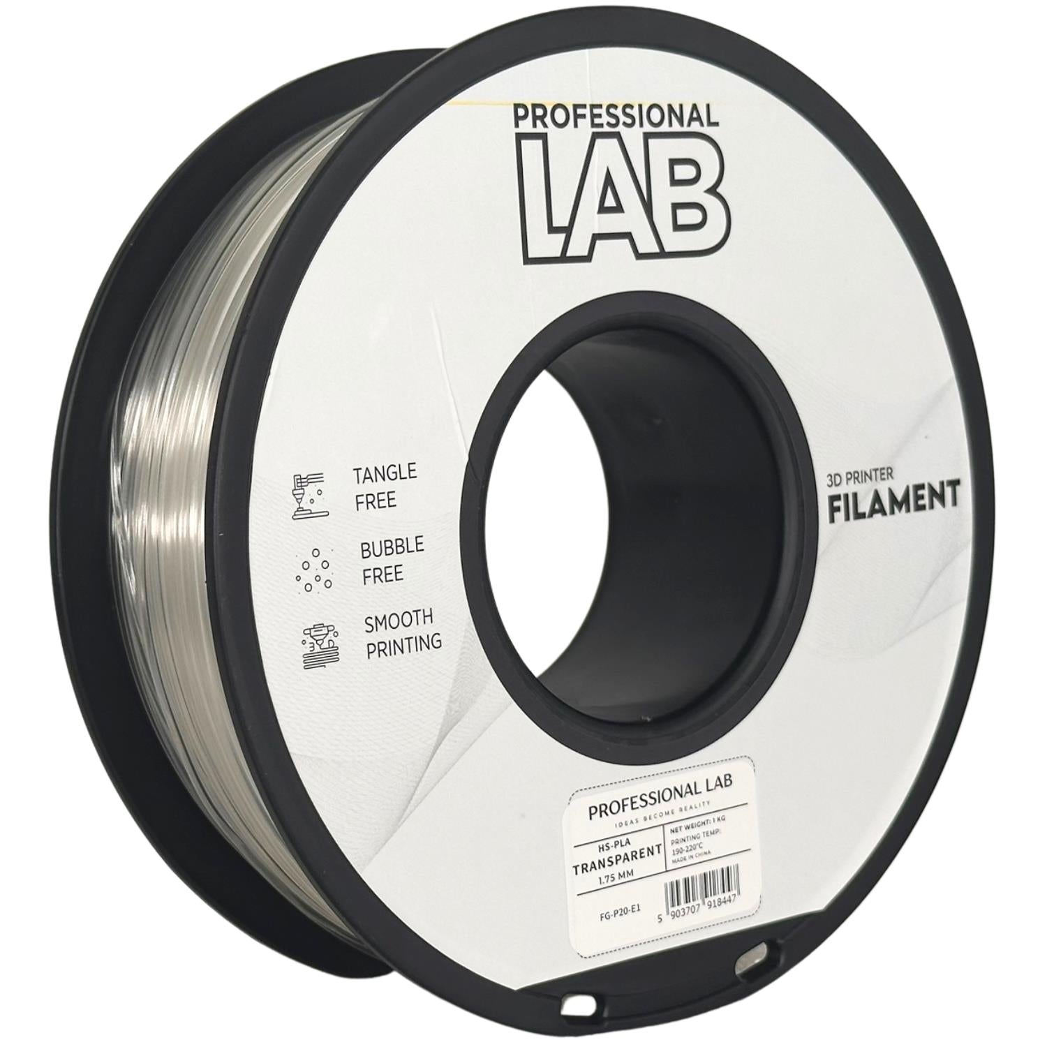 Spool of HS-PLA transparent filament, Prof. Lab, 1.75 mm