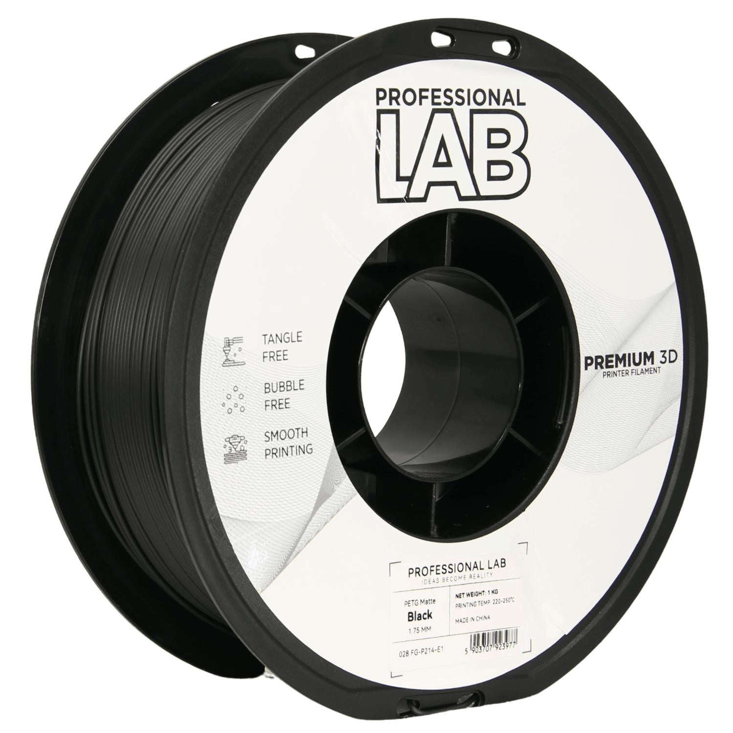 Filamentspole PETG mat sort, Prof. Lab, 1,75 mm