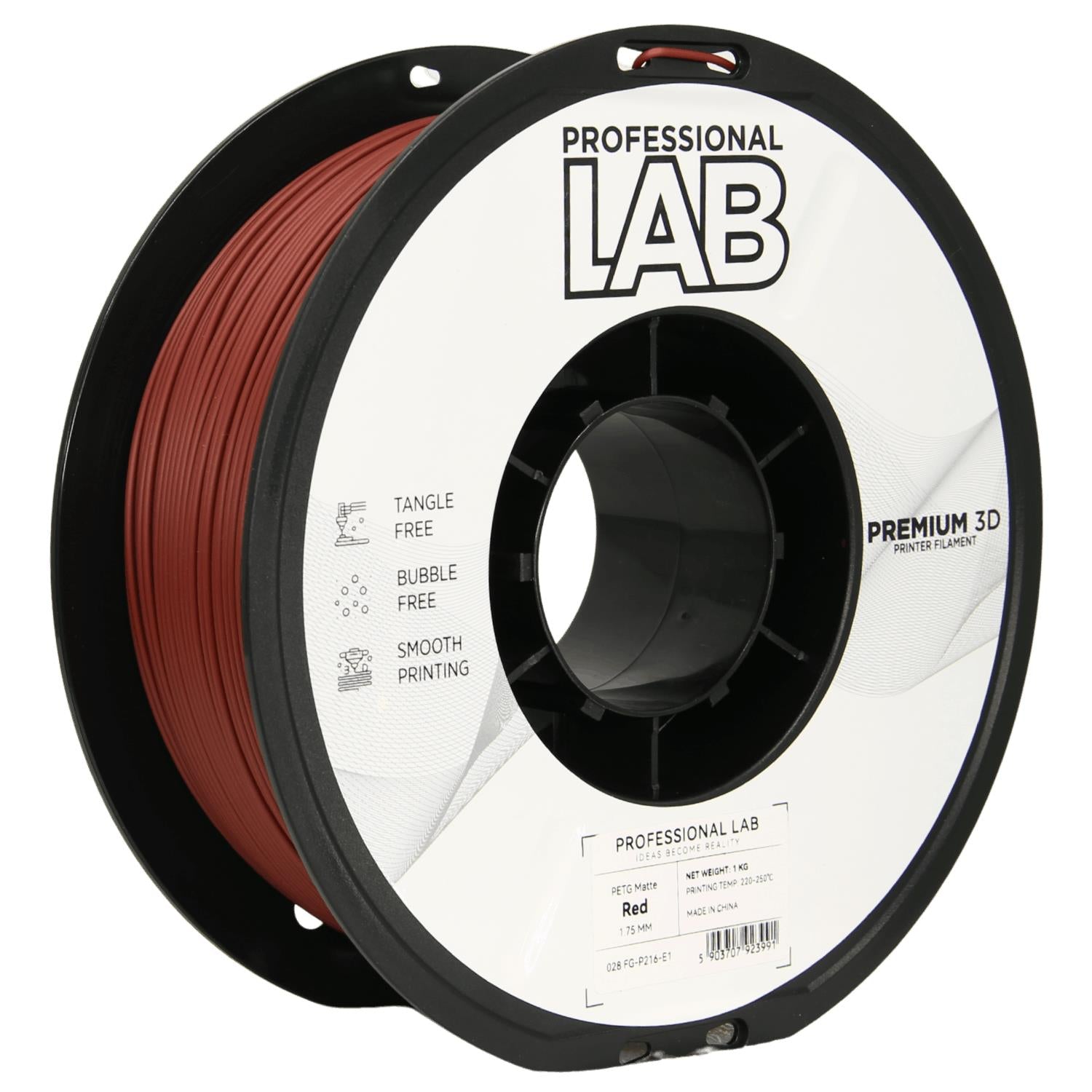 Spool of PETG matte red filament, Prof. Lab, 1.75 mm