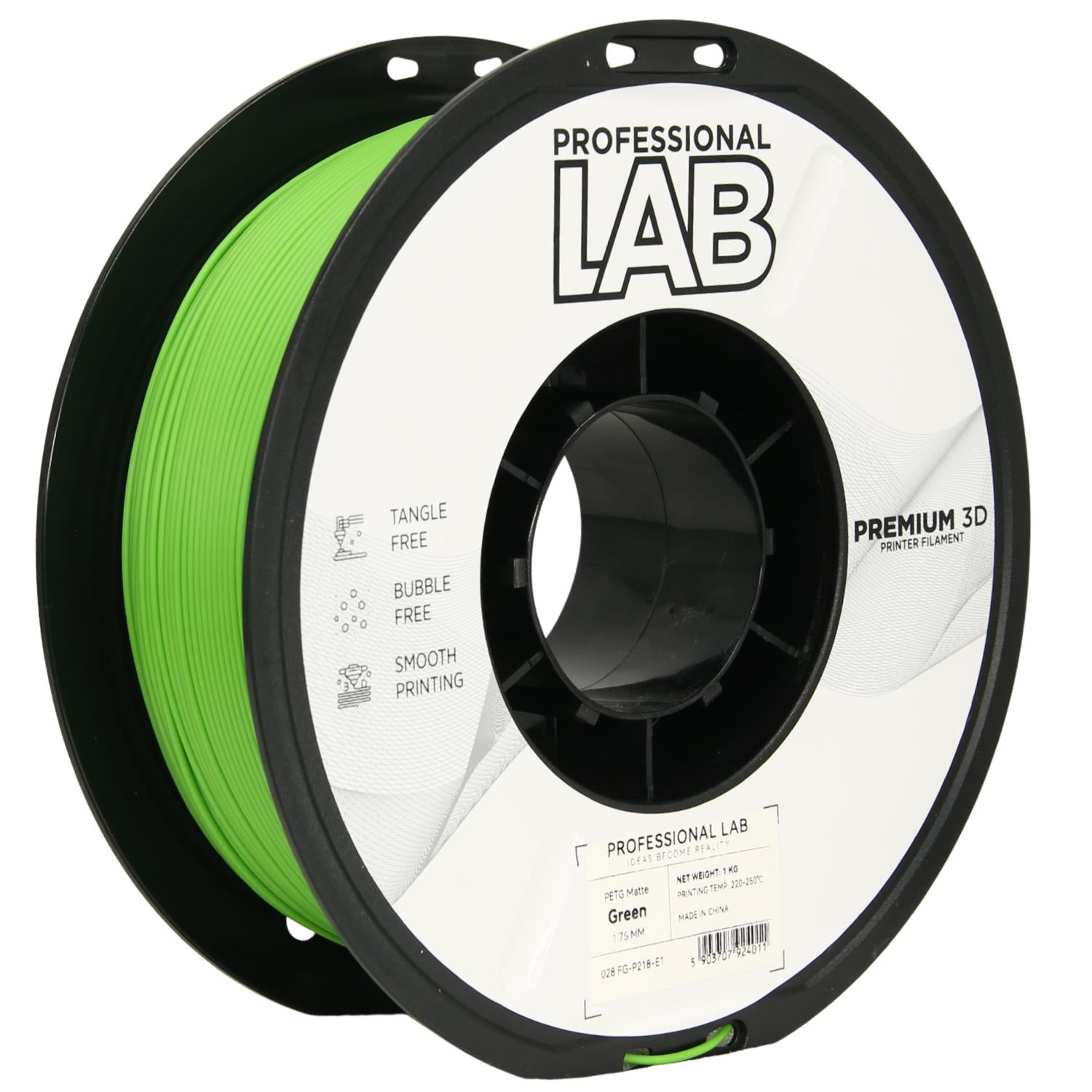 Filamentspole PETG mat grøn, Prof. Lab, 1,75 mm