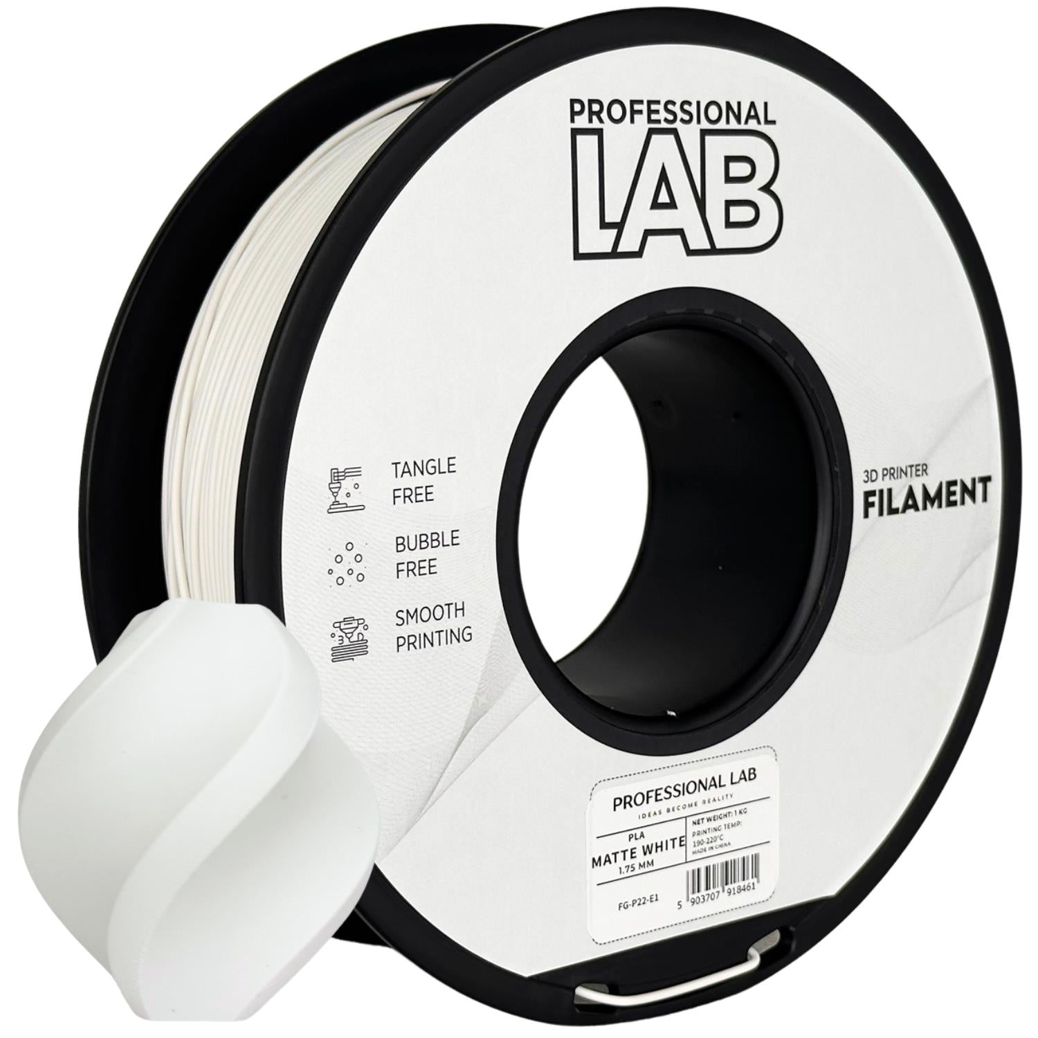 Filamentspole PLA mat hvid, Prof. Lab, 1,75 mm