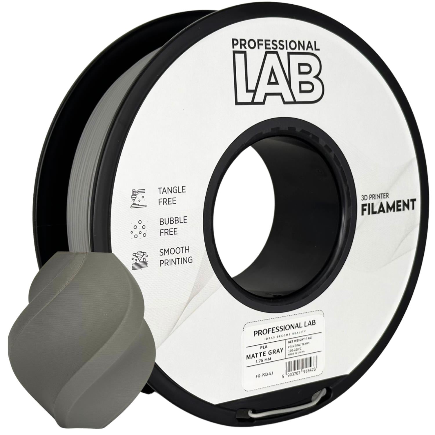 Spool of PLA matte grey filament, Prof. Lab, 1.75 mm