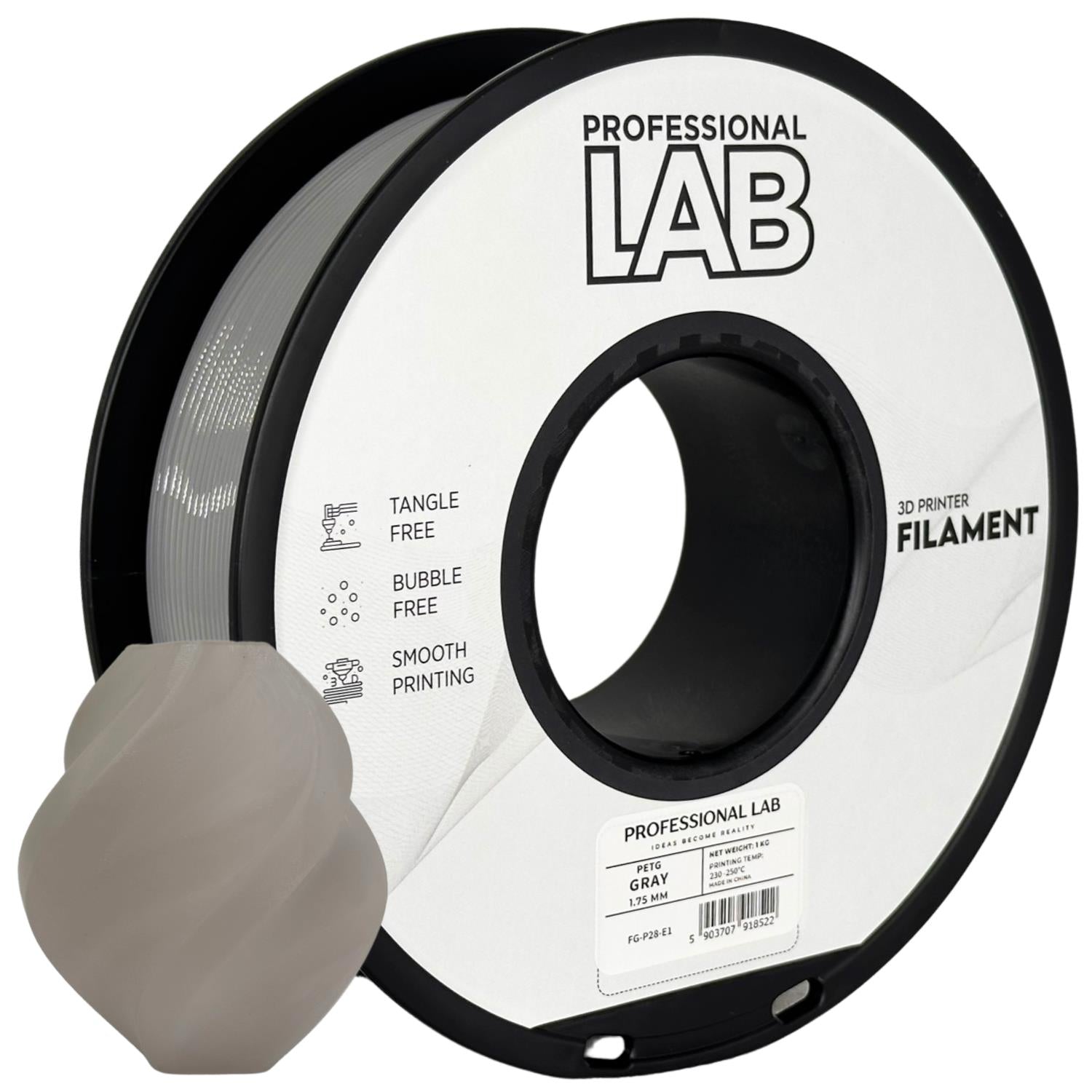 Filamentspole PETG grå, Prof. Lab, 1,75 mm
