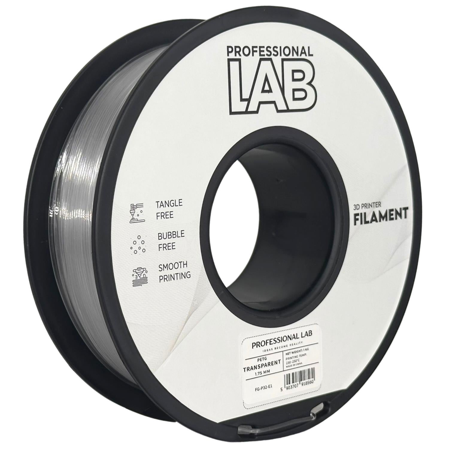 Filamentspole PETG transparent, Prof. Lab, 1,75 mm