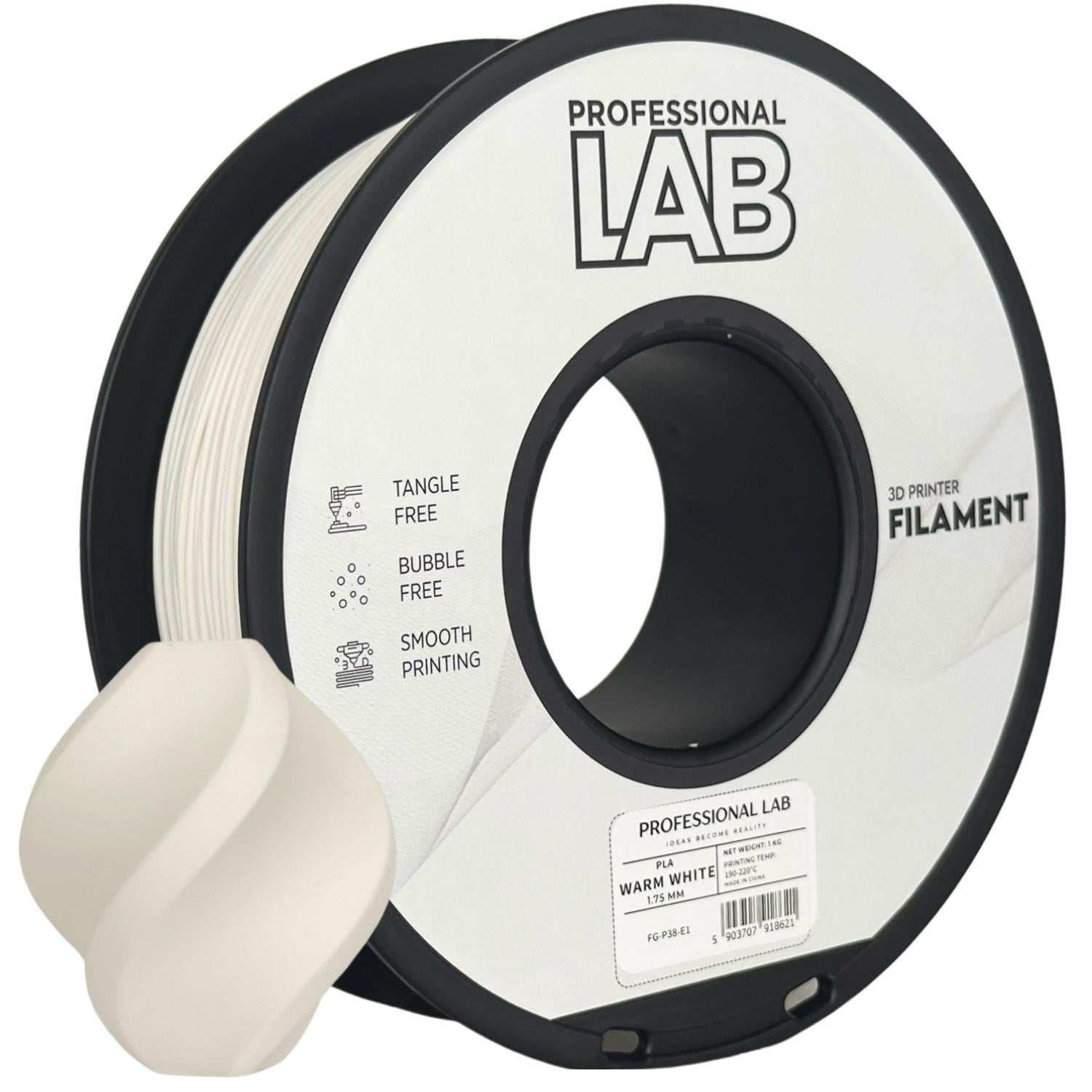 Filamentspole PLA varm hvid, Prof. Lab, 1,75 mm