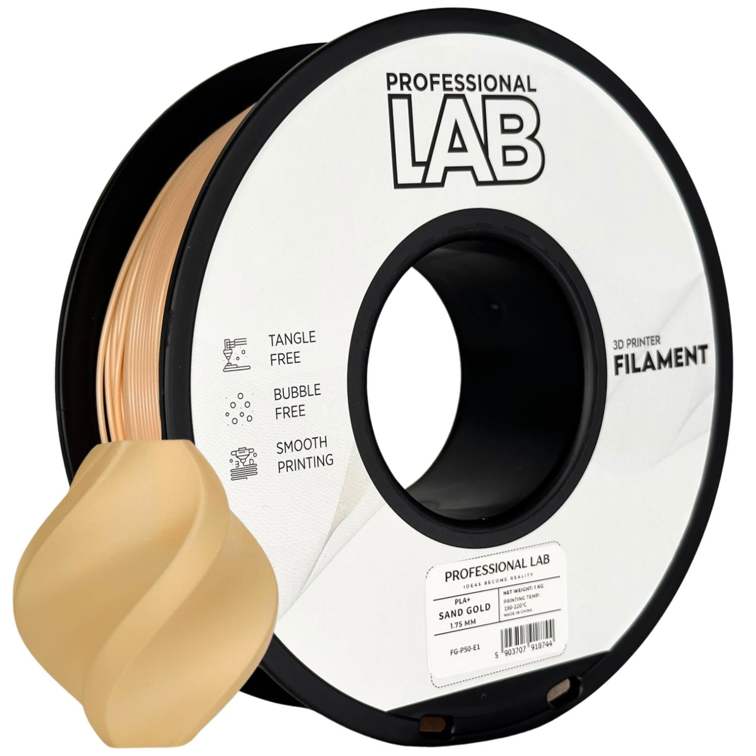 Filamentspole PLA+ sandguld, Prof. Lab, 1,75 mm
