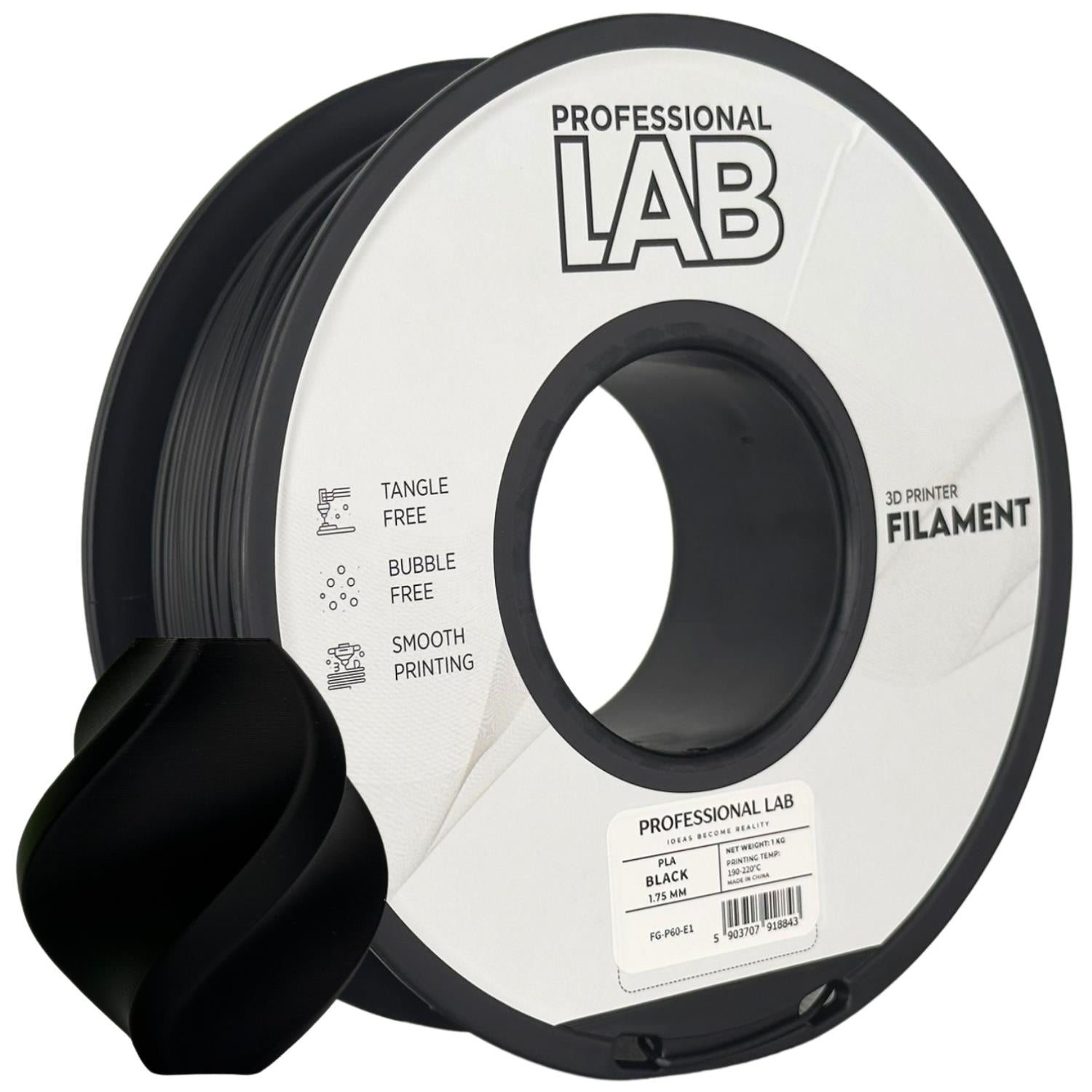 Filamentspole PLA sort, Prof. Lab, 1,75 mm