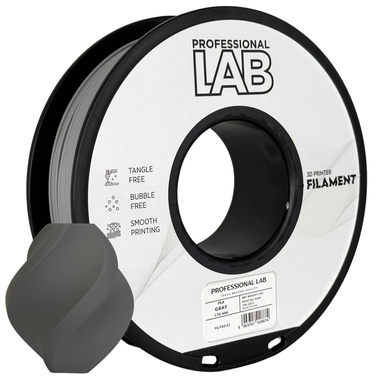 Spool of PLA grey filament, Prof. Lab, 1.75 mm