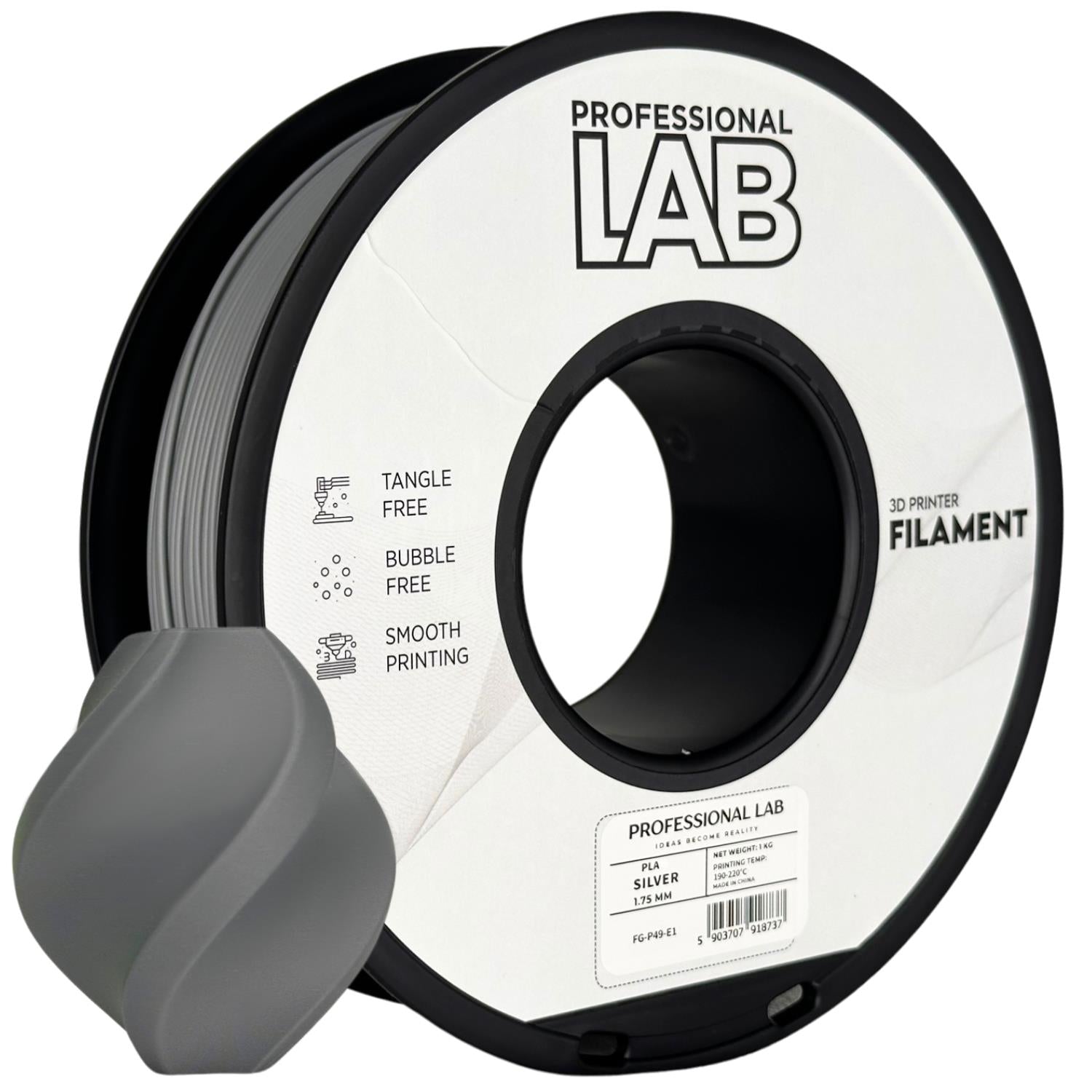 Filamentspole PLA sølv, Prof. Lab, 1,75 mm