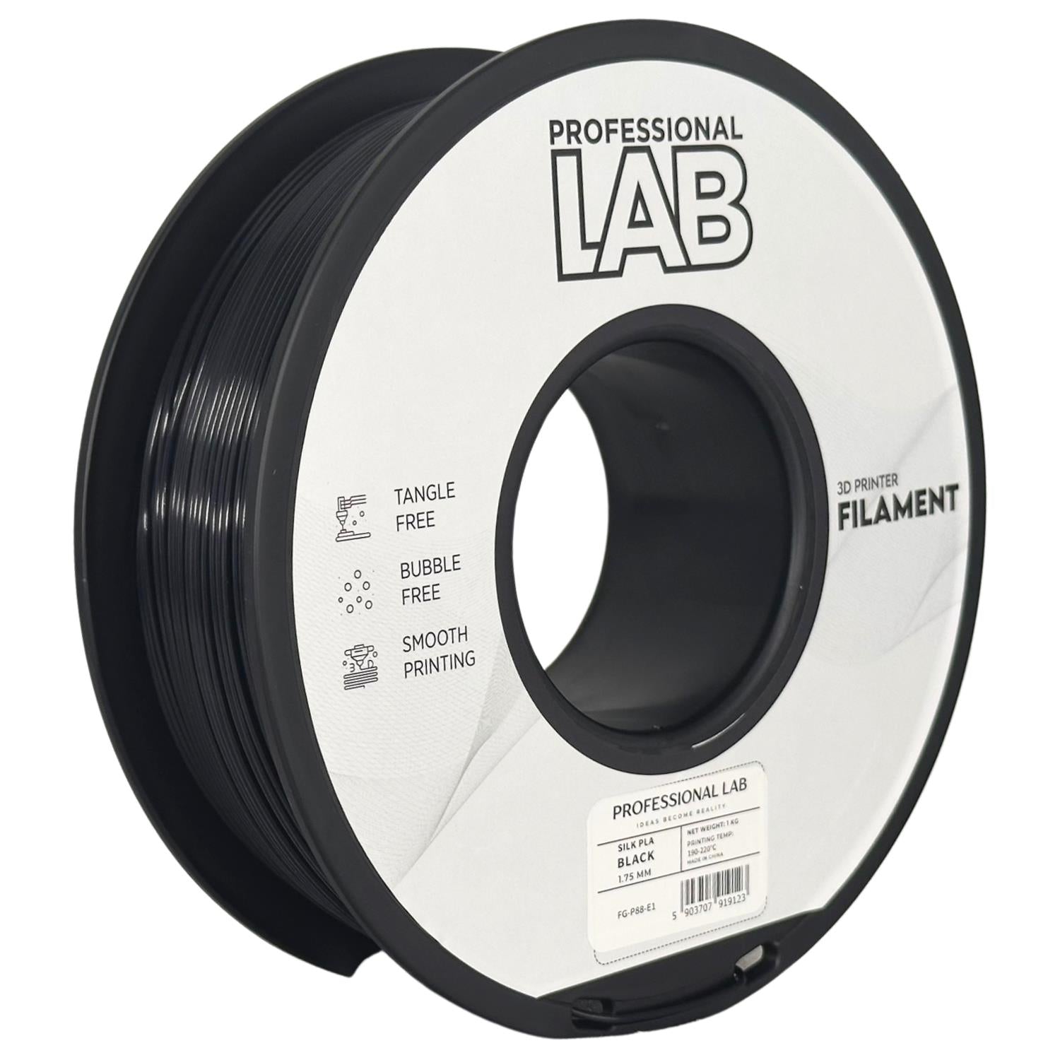 Filamentspole Silk PLA sort, Prof. Lab, 1,75 mm