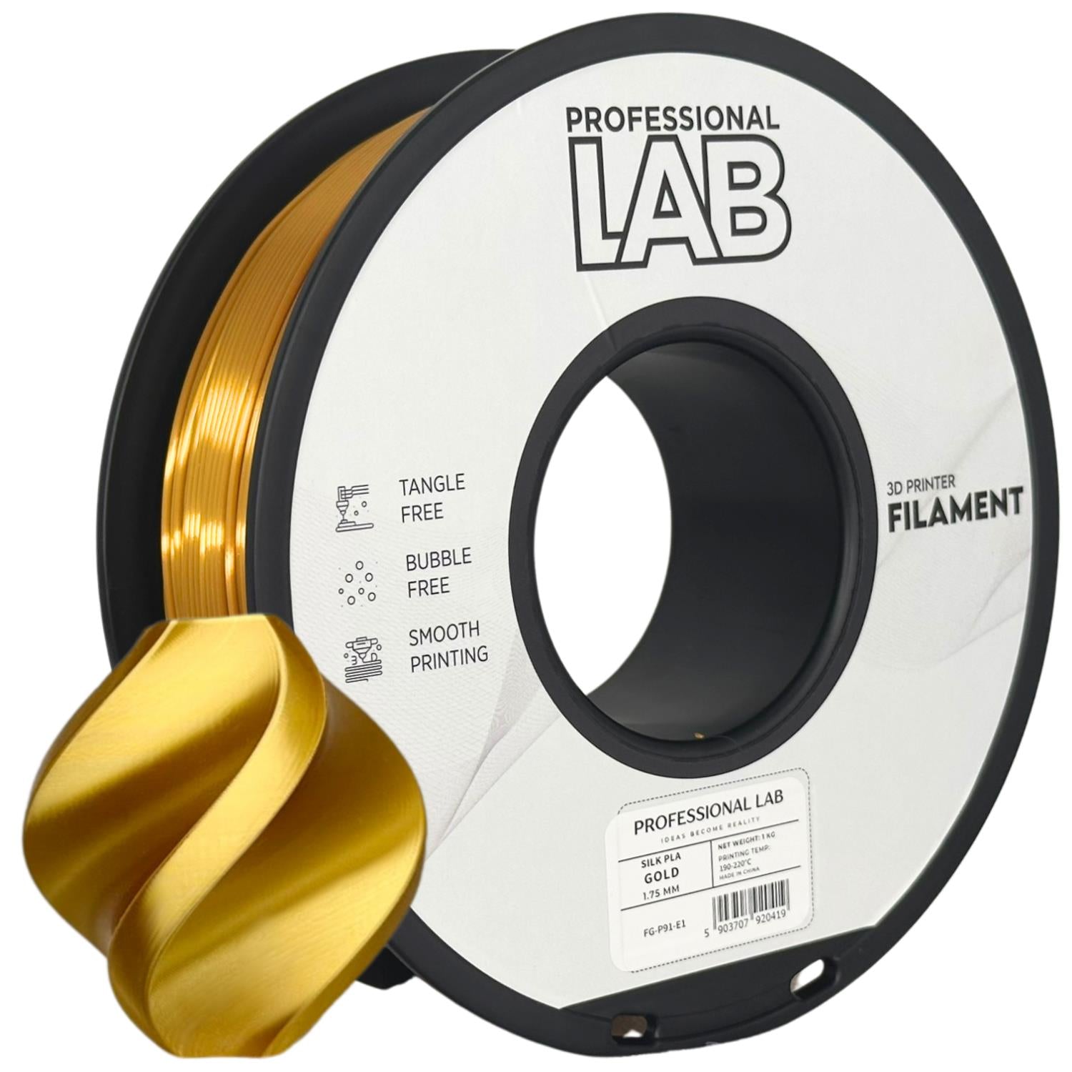 Filamentspole Silk PLA guld, Prof. Lab, 1,75 mm