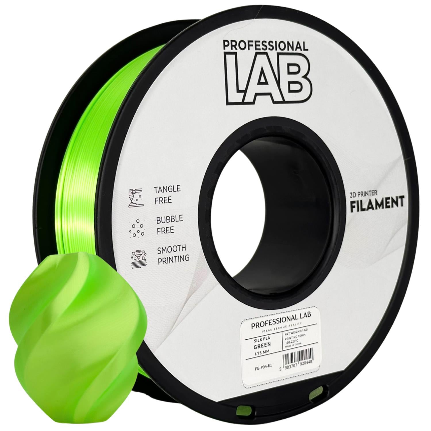 Filamentspole Silk PLA grøn, Prof. Lab, 1,75 mm