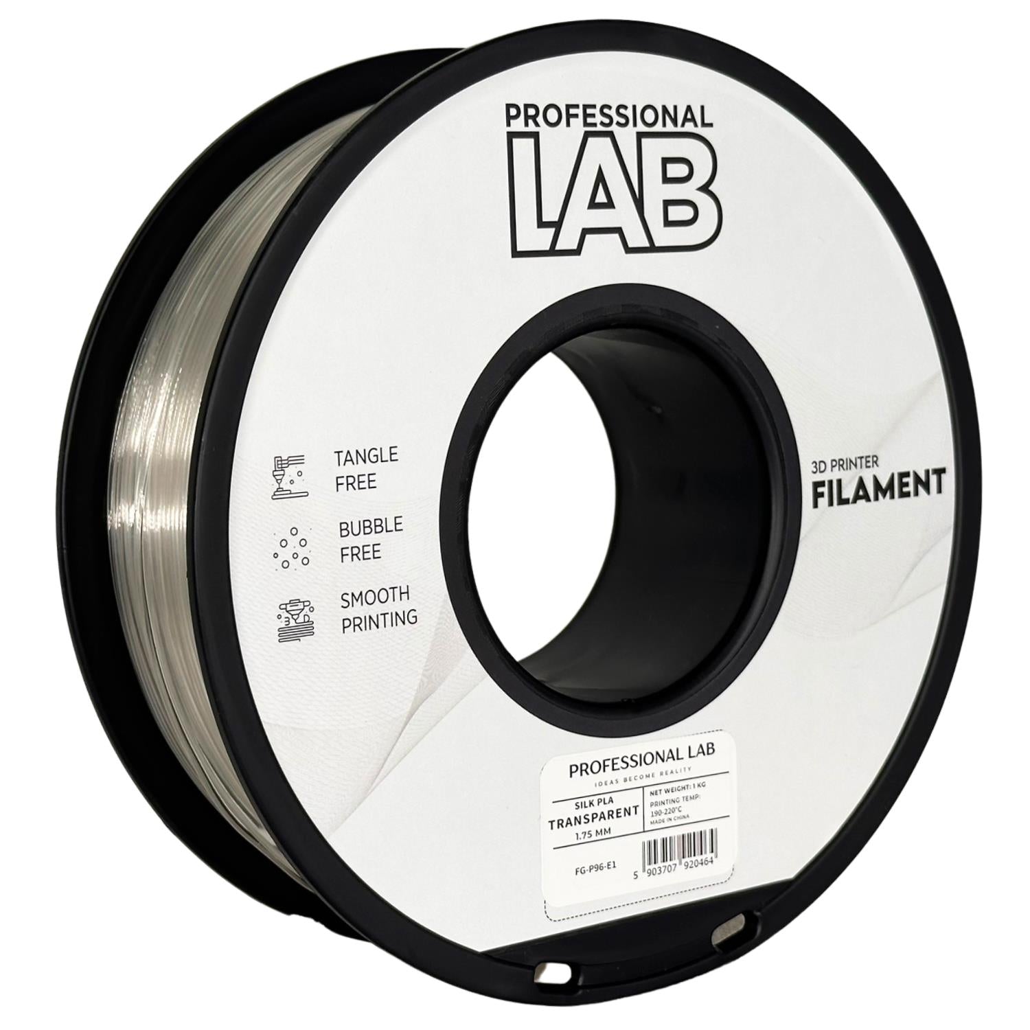 Filamentspole Silk PLA transparent, Prof. Lab, 1,75 mm