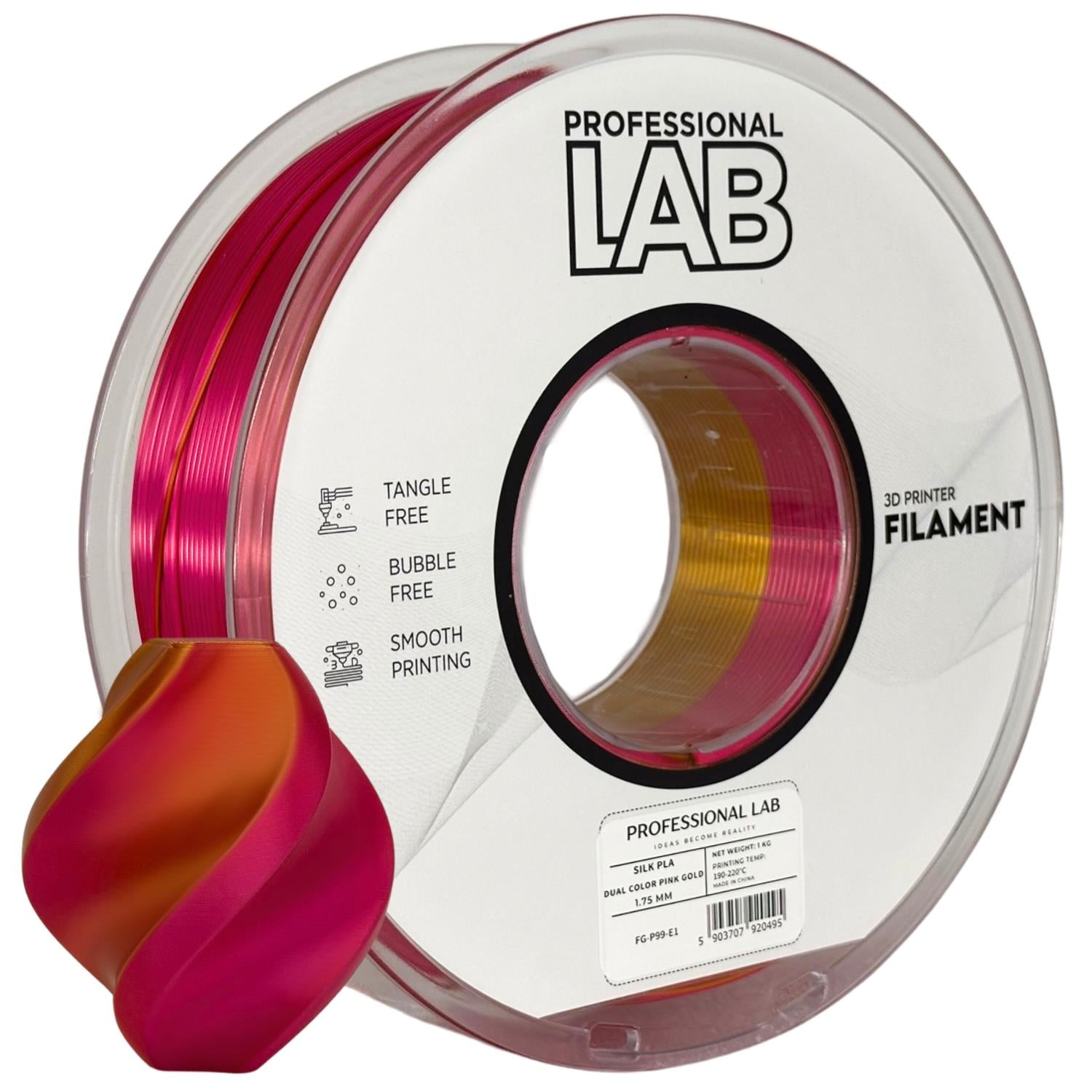 Filamentspole Silk PLA Dual Color pink guld, Prof. Lab, 1,75 mm
