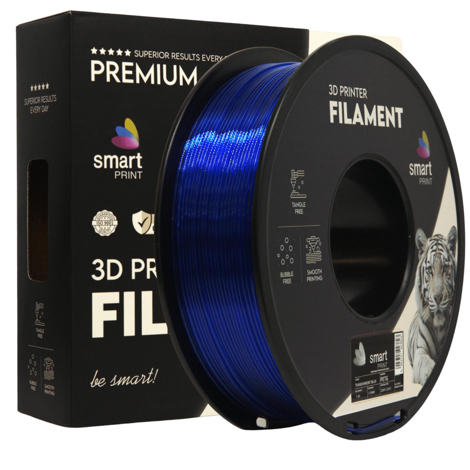 Filamentspole PETG transparent blå, Smart Print, 1,75 mm