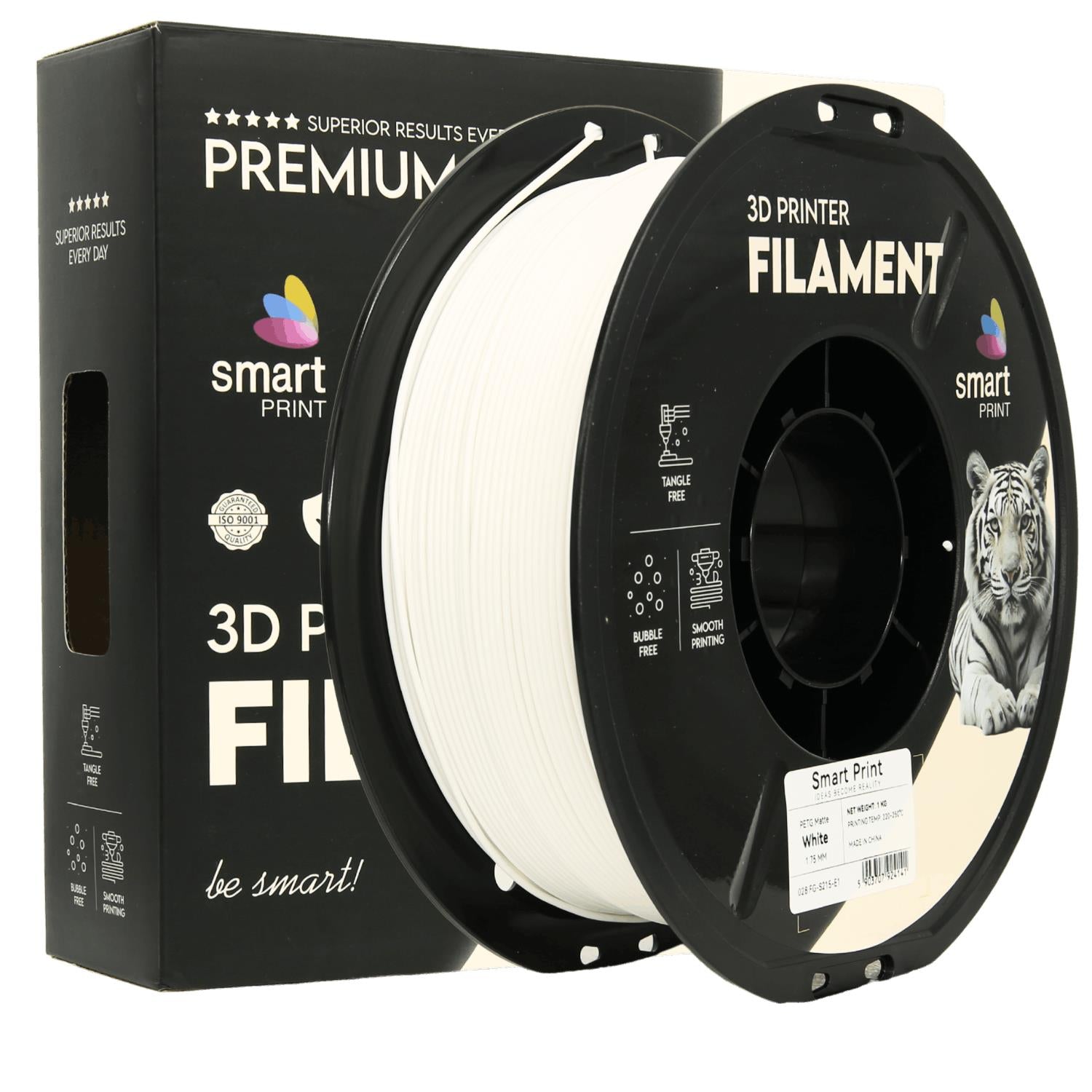Filamentspole PETG mat hvid, Smart Print, 1,75 mm