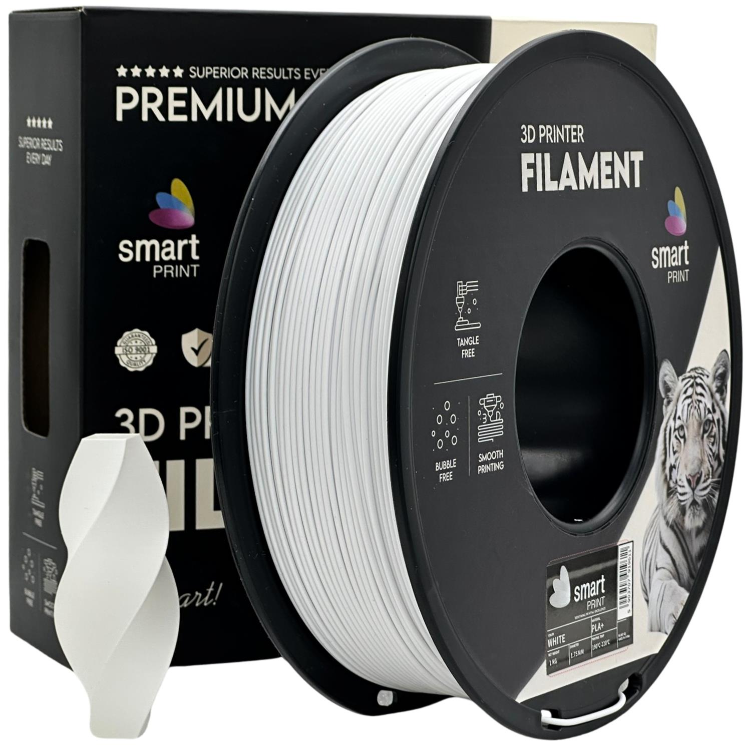 Filamentspole PLA+ hvid, Smart Print, 1,75 mm
