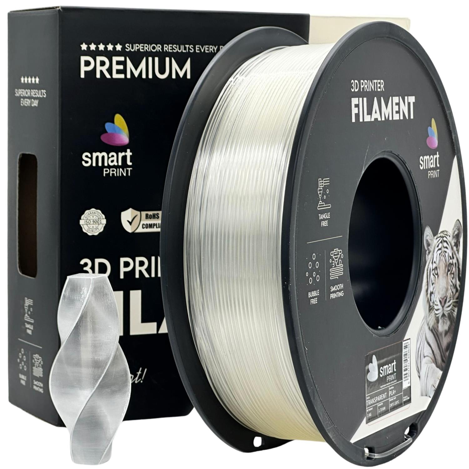 Filamentspole PLA+ transparent, Smart Print, 1,75 mm