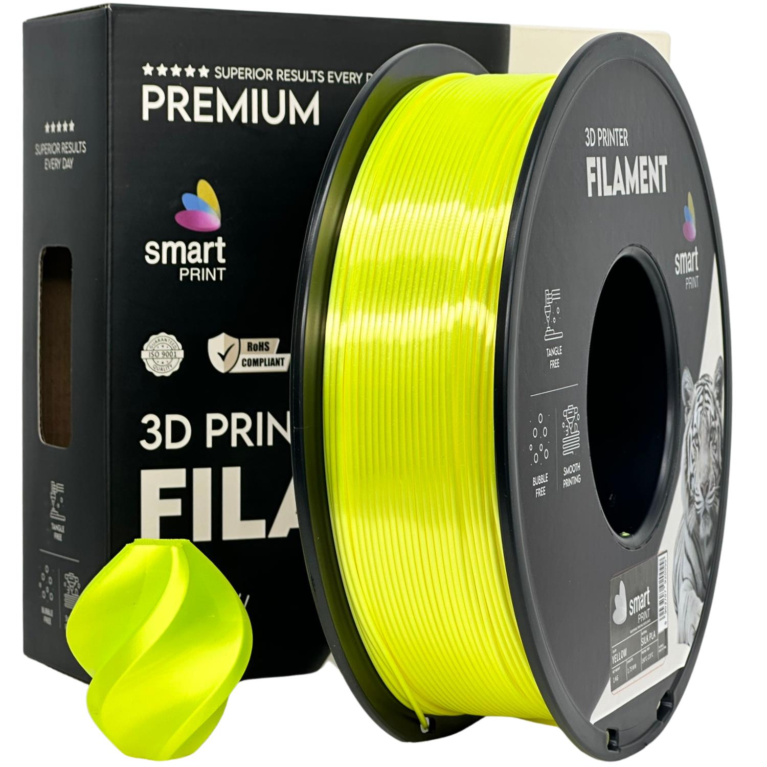 Spool of Silk PLA yellow filament, Smart Print, 1.75 mm