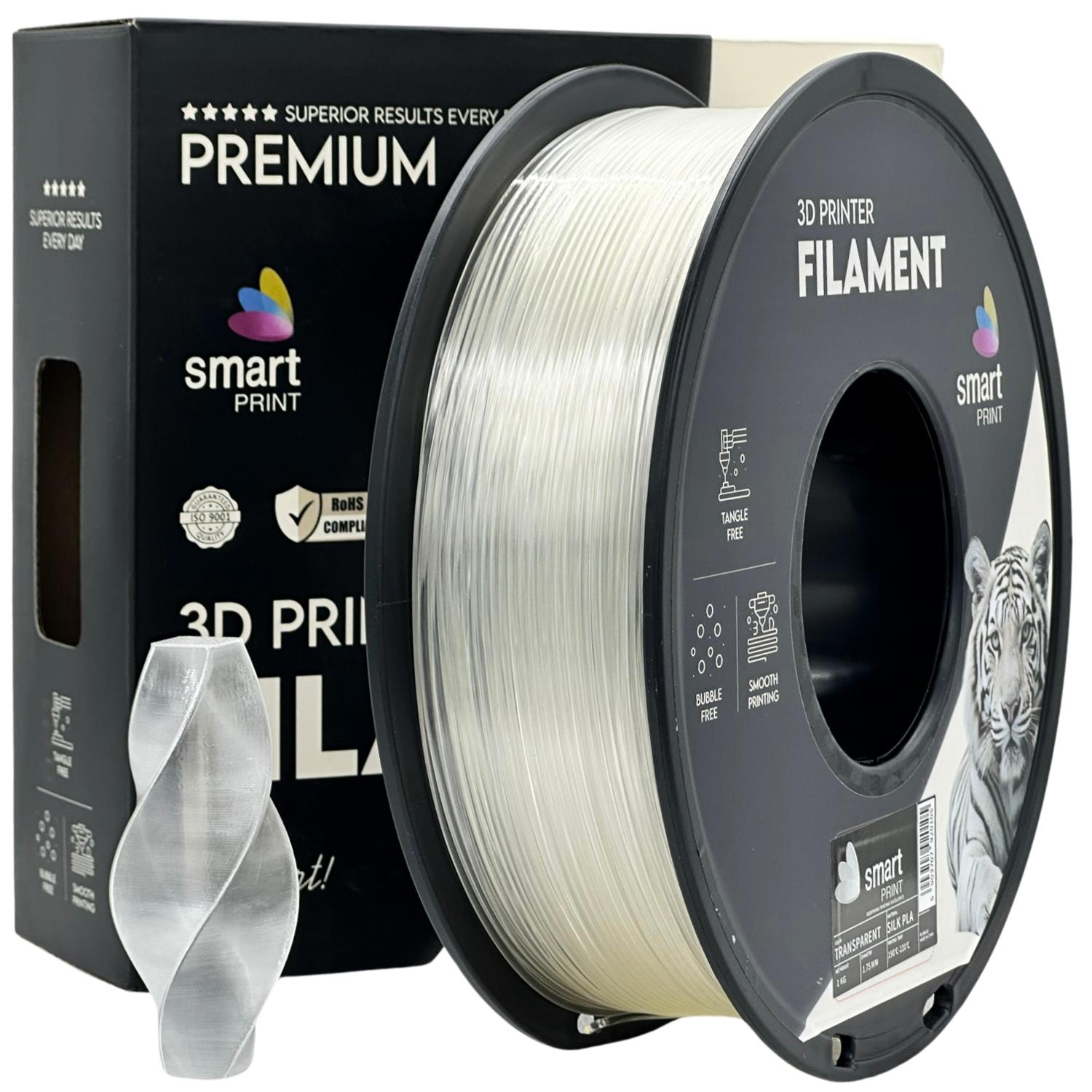 Filamentspole Silk PLA transparent, Smart Print, 1,75 mm