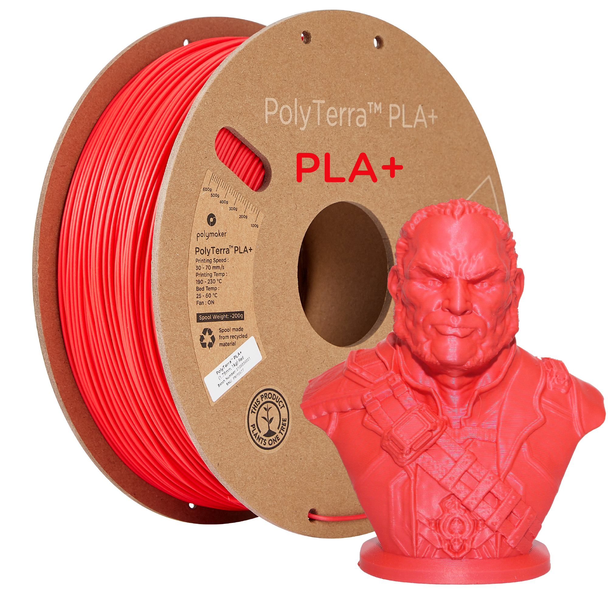 Filamentspole PLA+ satin rød, Polymaker, 1,75 mm