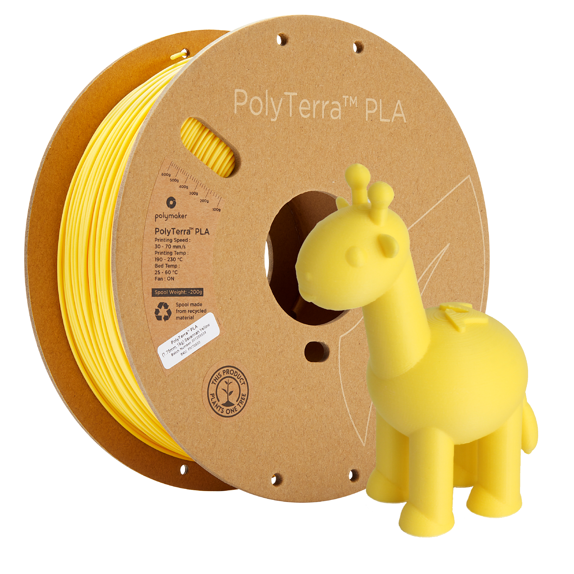 Filamentspole PLA mat gul, Polymaker, 1,75 mm
