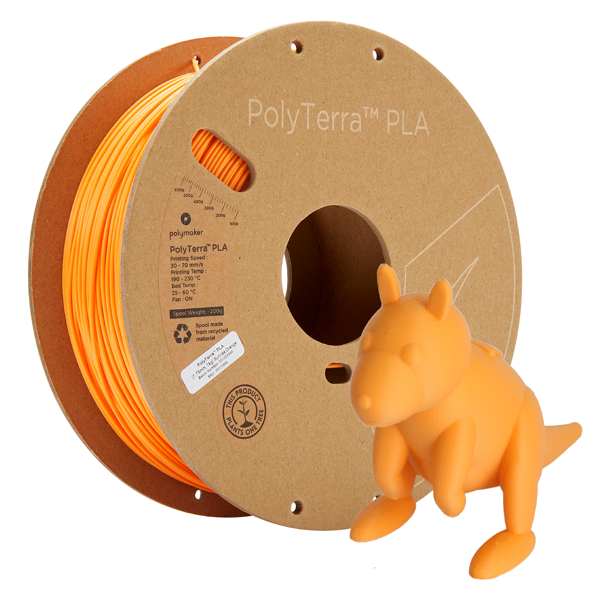 Filamentspole PLA mat orange, Polymaker, 1,75 mm